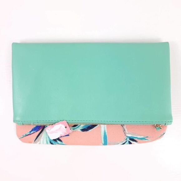 Rachel Pally Green Palm Leaf Reversible Clutch - Picture 1 of 5